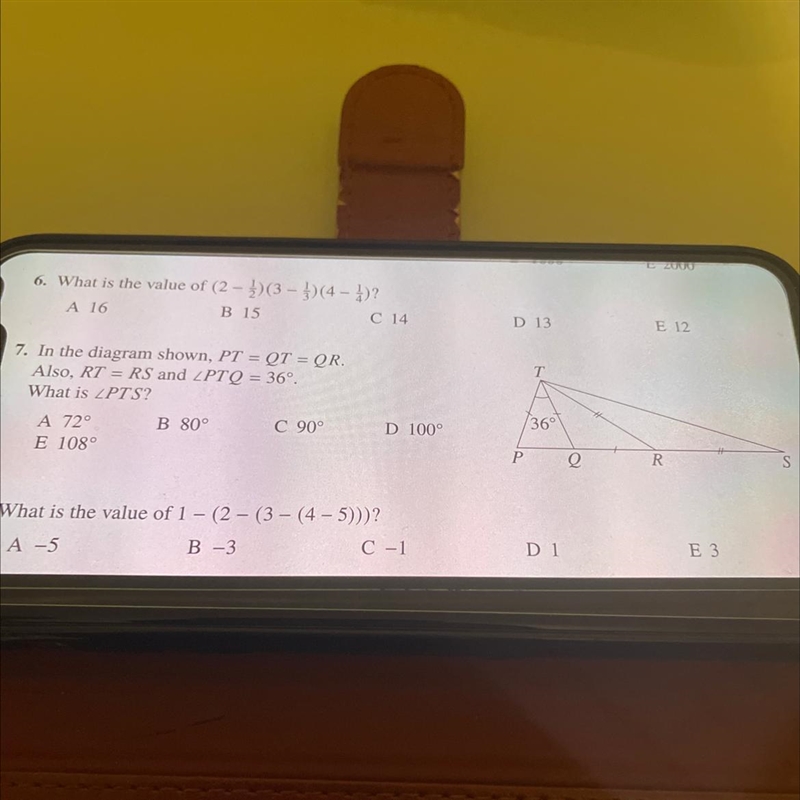 7. In the diagram shown, PT = QT = QR. Also, RT = RS and PTQ = 36º. What is PTS? A-example-1