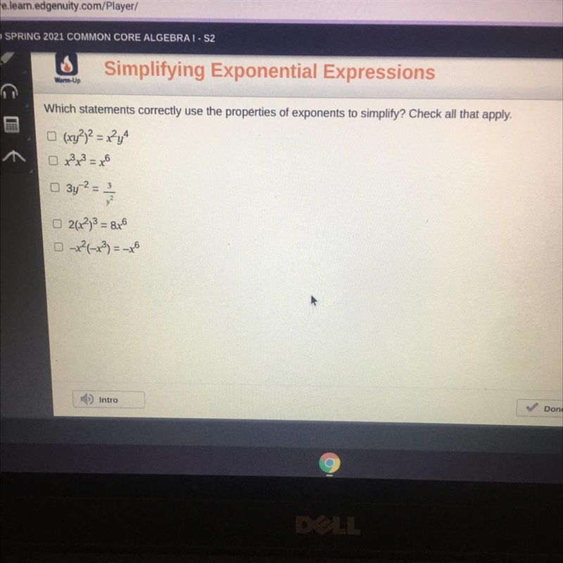 77 points :) Which statements correctly use the properties of exponents to simplify-example-1