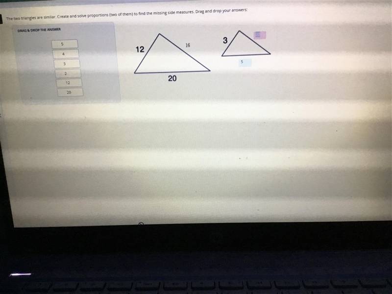 The two triangles are similar. Create and solve proportions (two of them) to find-example-1