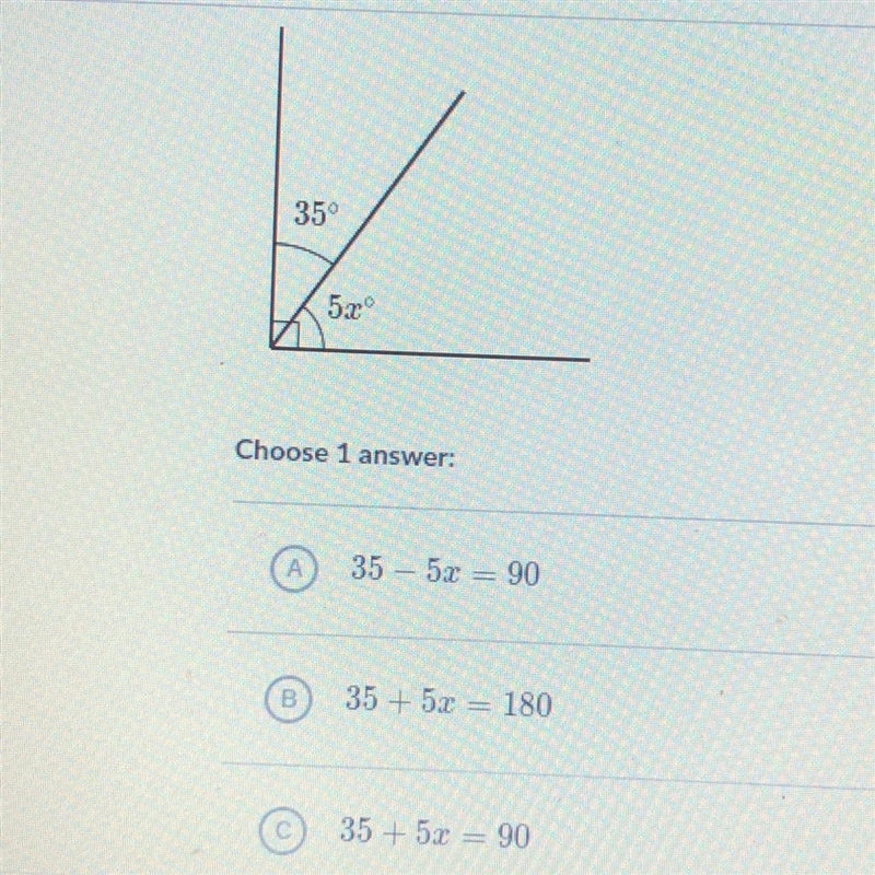 Which equation can be used to solve for x in the following diagram ?-example-1