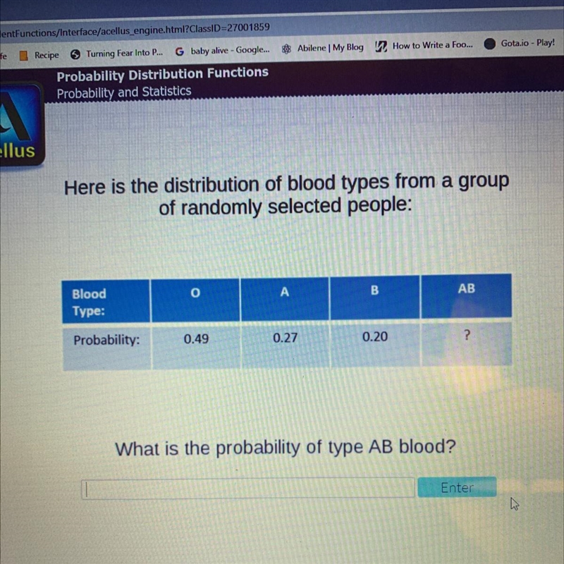 Here is the distribution of blood types from a group of randomly selected people: o-example-1