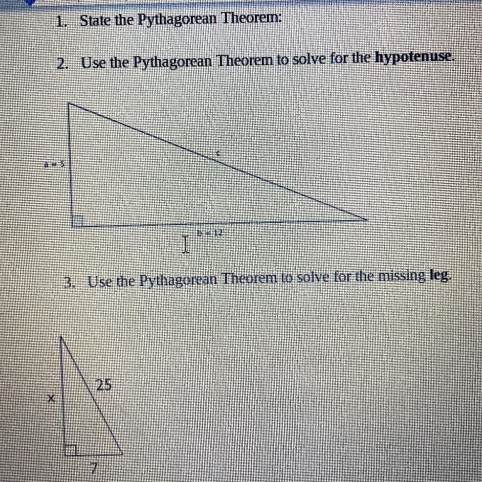 CAN SOMEONE PLEASE SOLVE THIS PLSS Use the Pythagorean Theorem to solve for the hypotenuse-example-1