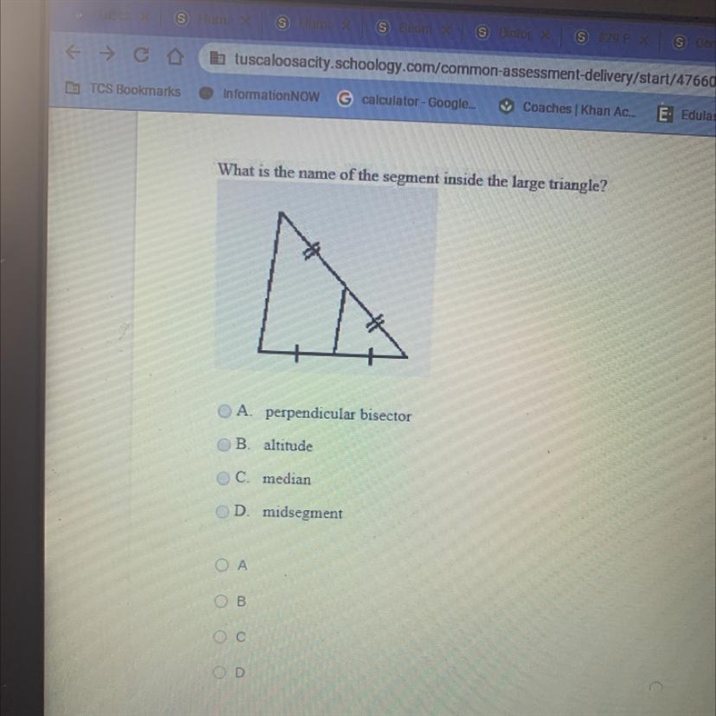 What is the name of the segment inside the large triangle-example-1