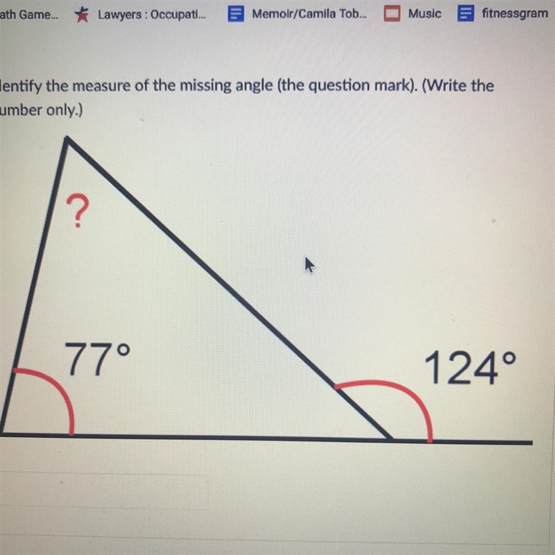 Angle (the question mark), (Write the number only) ? 77 124°-example-1