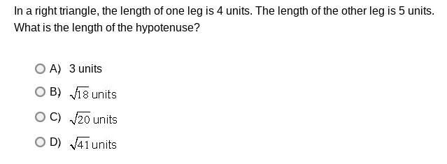 Help me out... ✨p l e a s e✨ In a right triangle, the length of one leg is 4 units-example-1