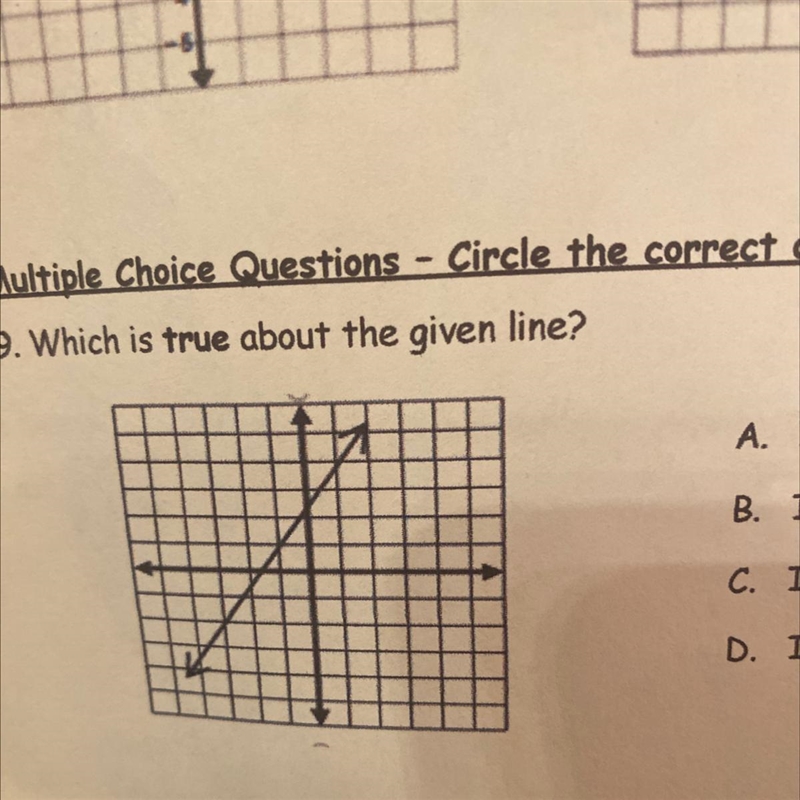 9. Which is true about the given line? A. Its slope is 3/2 and goes through (-1, -1). B-example-1