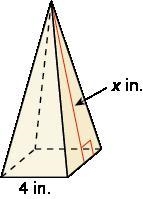 The surface area of the square pyramid is 96 square inches. Find the value of x.-example-1