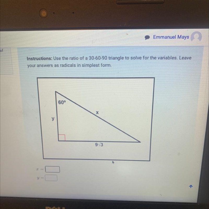 Oints out of .00 Flag Instructions: Use the ratio of a 30-60-90 triangle to solve-example-1