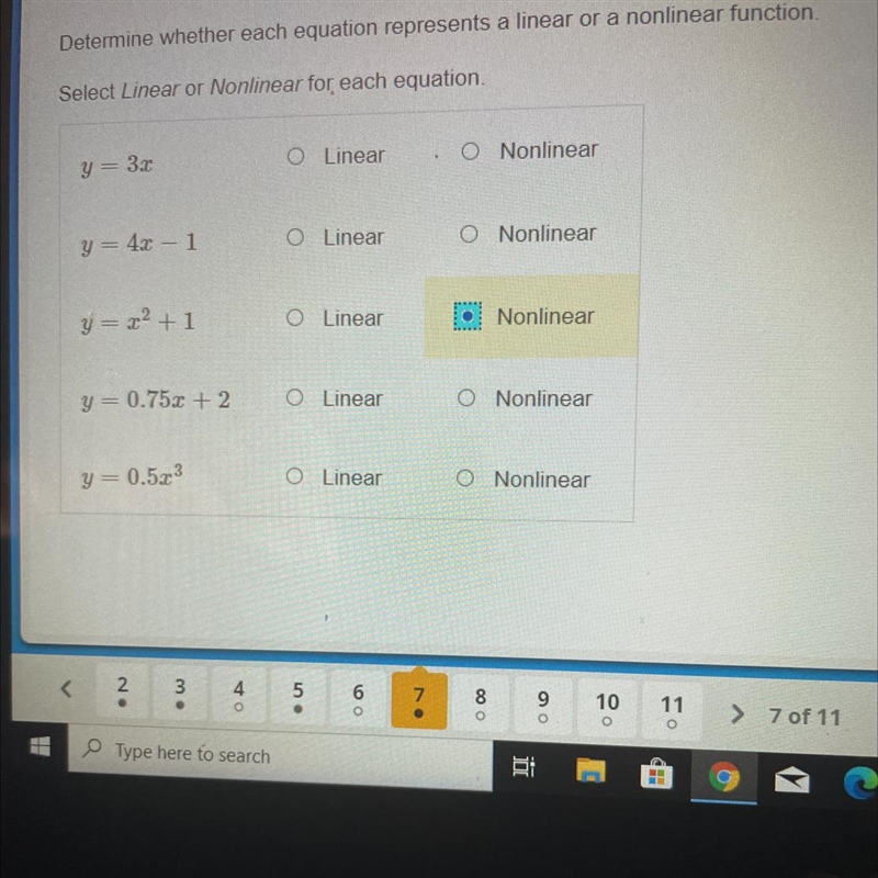 PLEASE HELP ! Determine whether each equation represents a linear or a nonlinear function-example-1