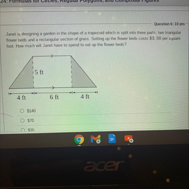 Janet is designing a garden in the shape of a trapezoid which is split into three-example-1