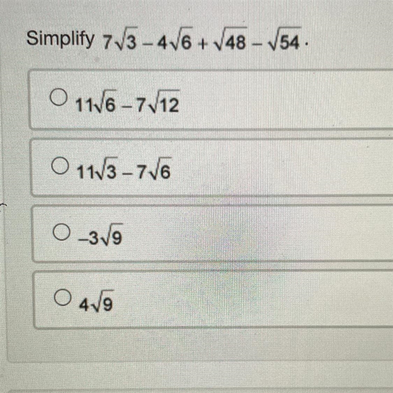 Simplify 7/3 - 4 V6 + 48 - 54. (20 points)-example-1