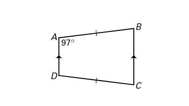 ABCD is an isosceles trapezoid. measure of angle B= measure of angle C= measure of-example-1