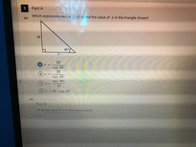 Part A: Which expression can be used to find the value of x in the triangle shown-example-1