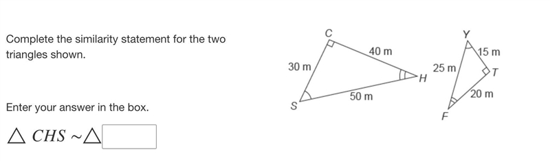 Complete the similarity statement for the two triangles shown. Enter your answer in-example-1