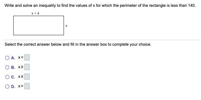 Write and solve an inequality to find the values of x for which the perimeter of the-example-1