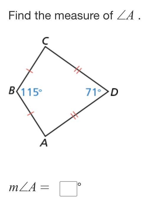 Help please!!! Find the measure of A in the picture below.-example-1