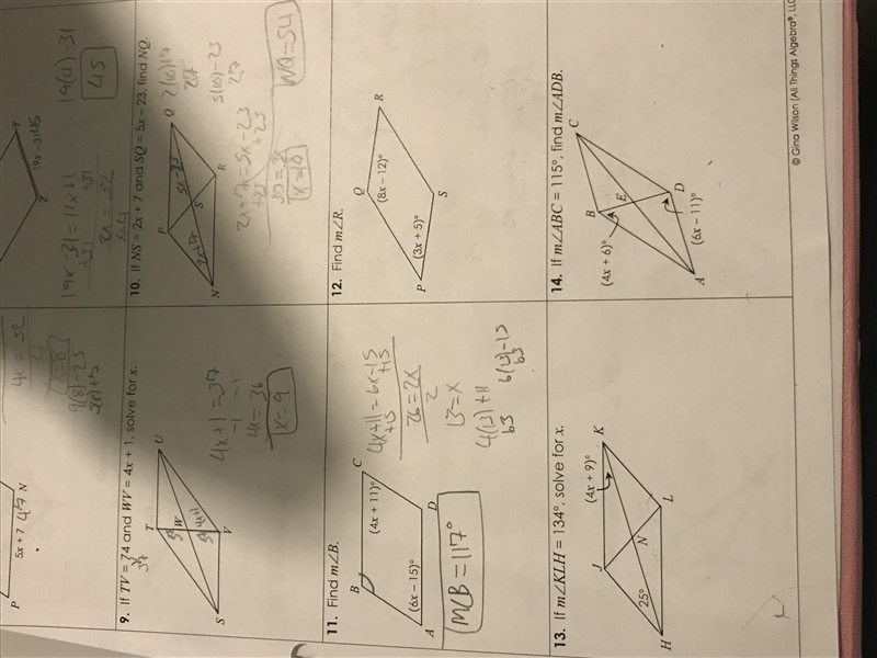 Please help me solve these parallelograms angles!!!!! 12,13 & 14 PLLLLEEEEEAAASSSSSEEE-example-1