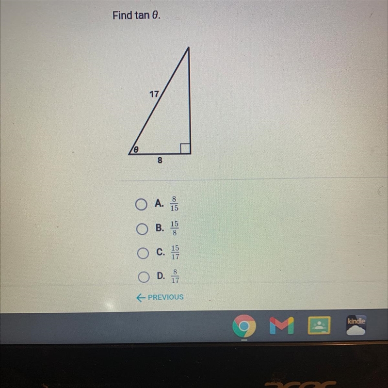 Find tan A 8/15 B 15/8 C 15/7 D 8/17-example-1