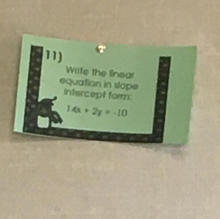 Write the linear equation in slope intercept form : 14x+2y=-10-example-1