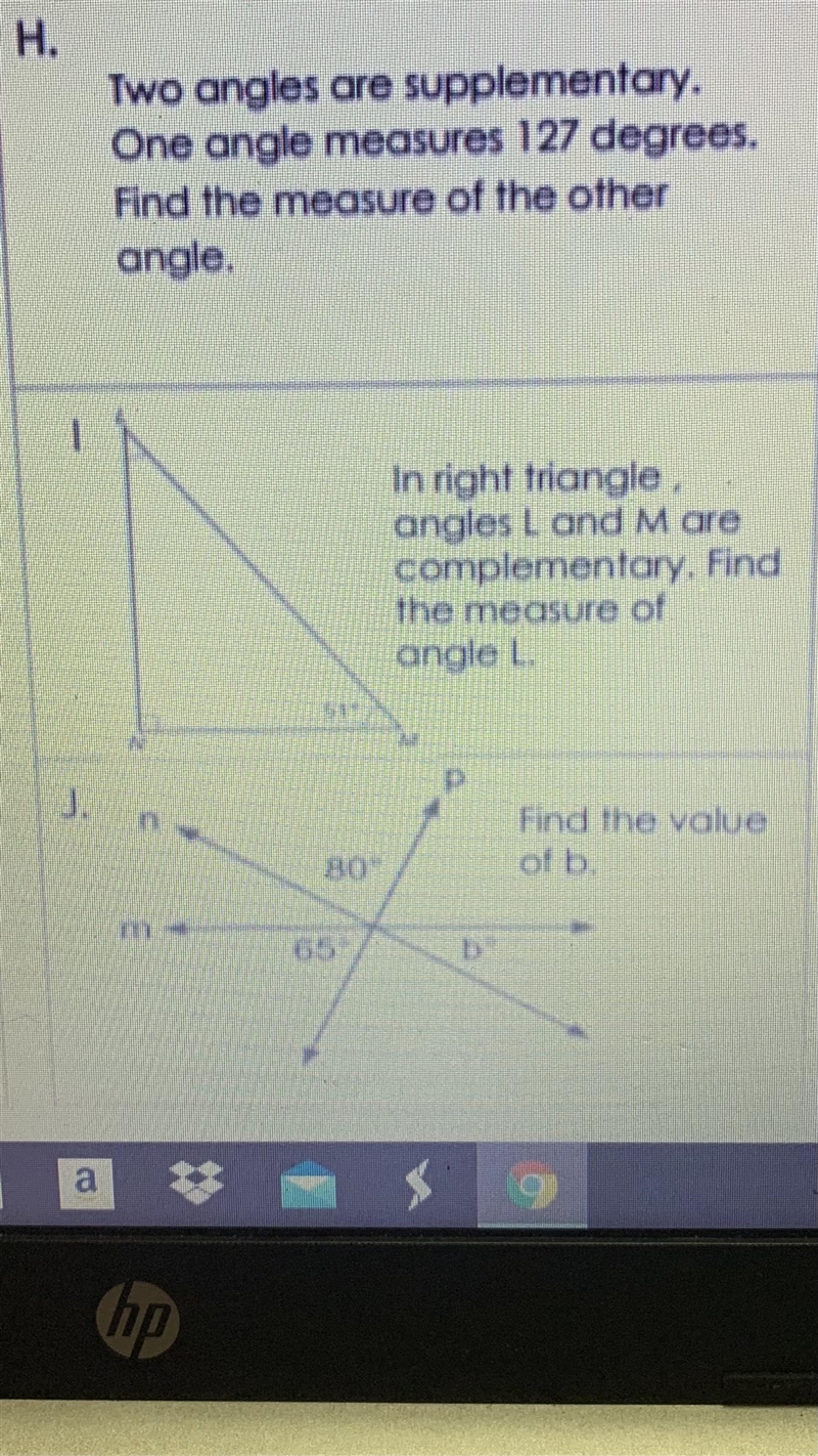 In right triangle angles L and M are complementary find the measure of angle L-example-1