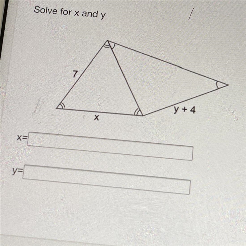 Solve for x and y on the triangles-example-1