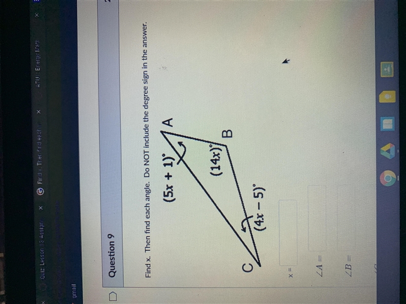 Find x, then find each angle-example-1