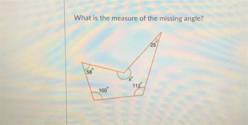 What is the measure of the missing angle?-example-1