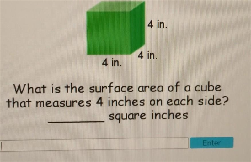 What is the surface area of a cube that measures 4 inches on each side? ____ square-example-1