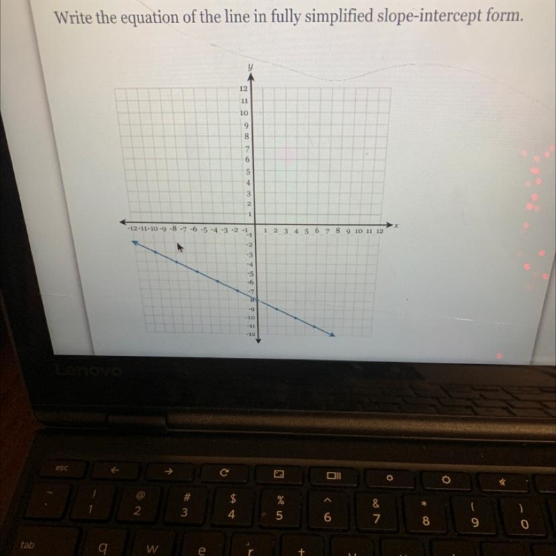 Write the equation of the line in fully simplified slope-intercept form.-example-1