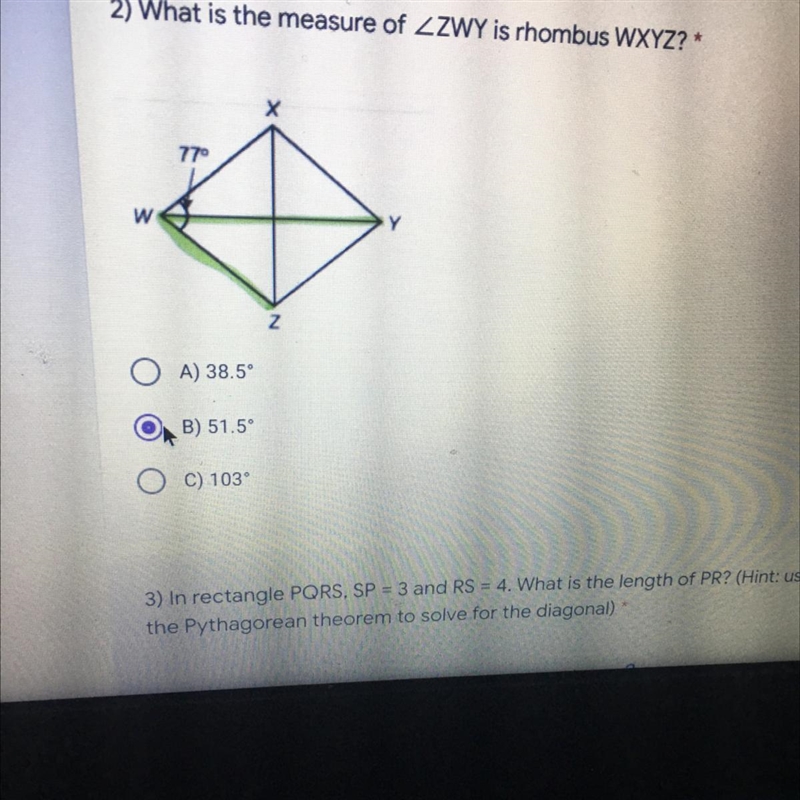 What is the measure of ZZWY is rhombus WXYZ? *-example-1