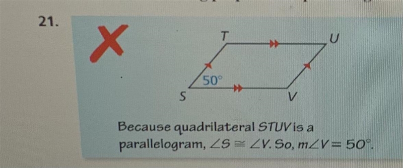 Describe and correct the error in using properties of parallelograms.-example-1