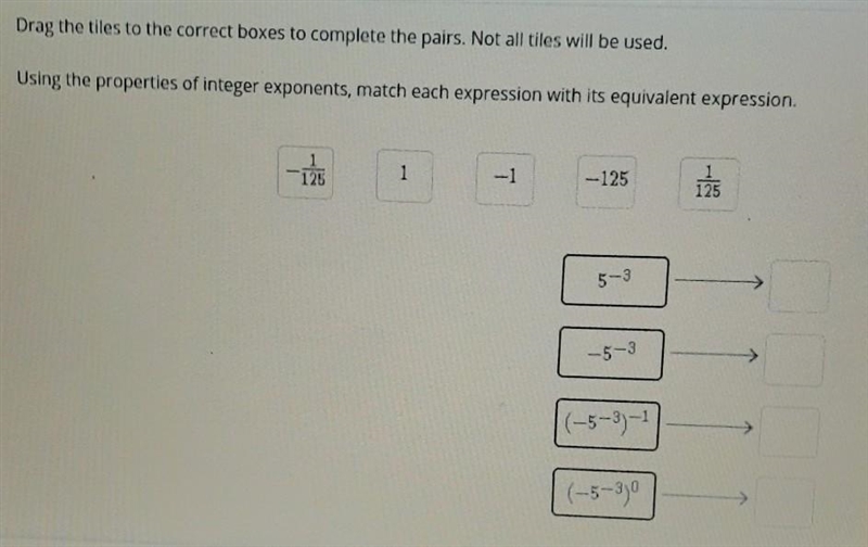 Using the properties of integer exponents, match each expression with its equivalent-example-1