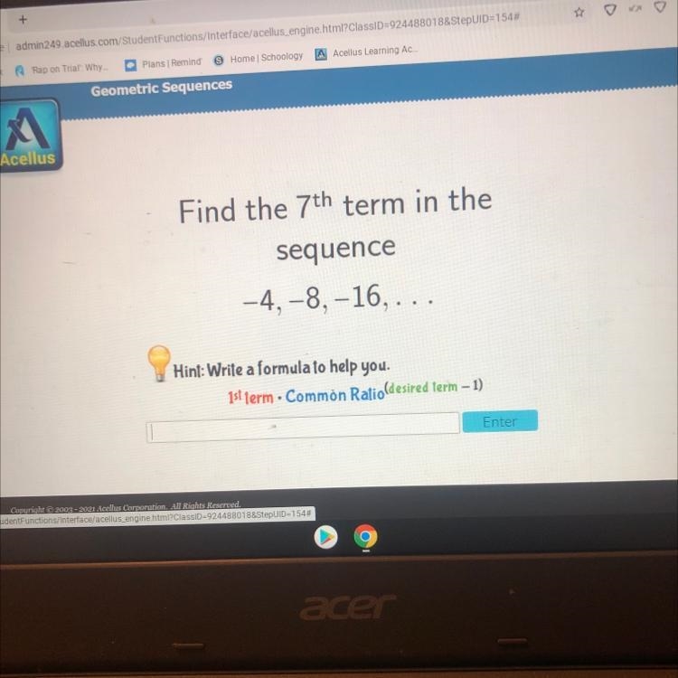 Find the 7th term in the sequence -4,-8, -16,... P Hint: Write a formula to help you-example-1