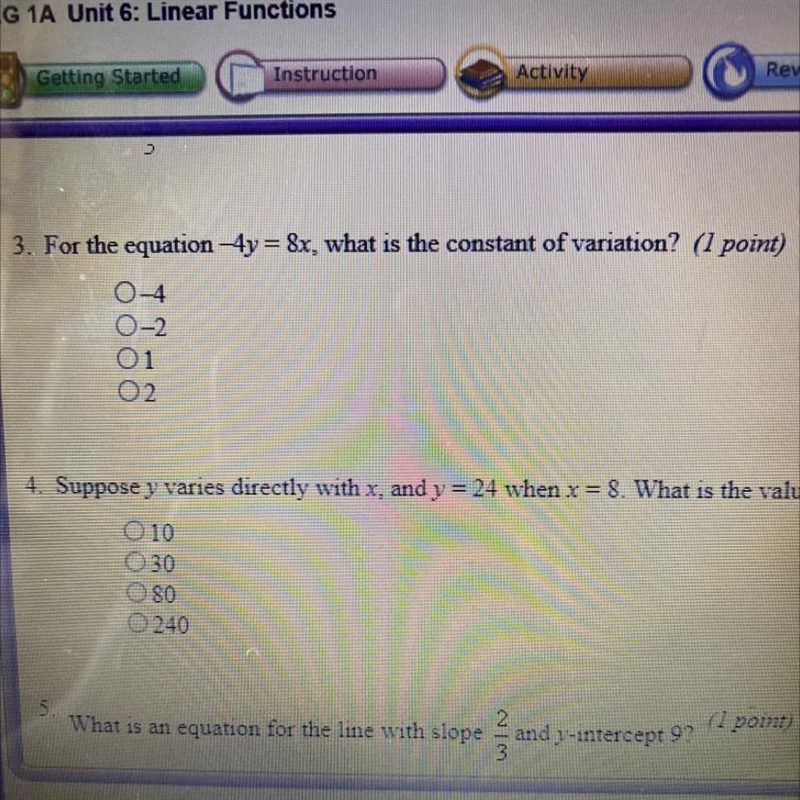 3. For the equation-4y = &r, what is the constant of variation? (1 point) ООО-example-1