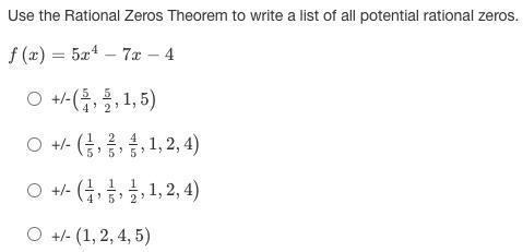 Use the Rational Zeros Theorem to write a list of all potential rational zeros.-example-1