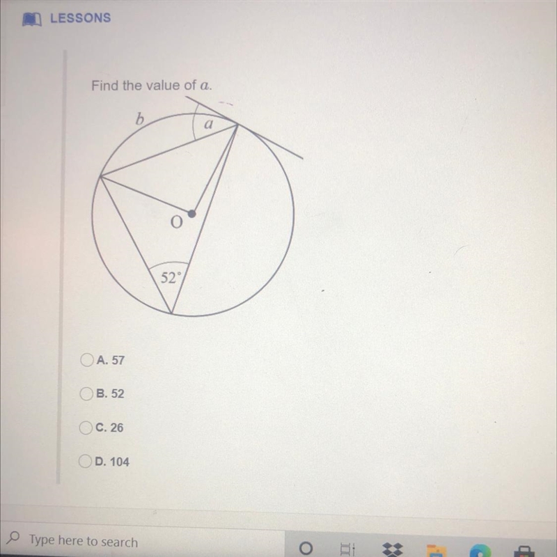 Find the value of a. a 52-example-1