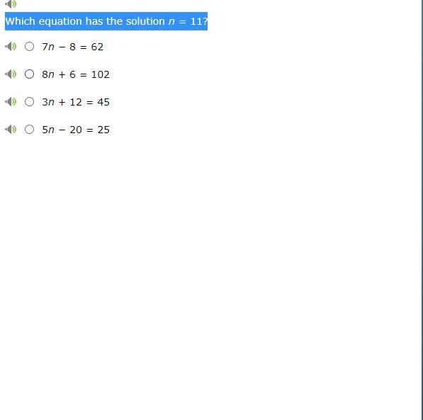 Which equation has the solution n = 11?-example-1