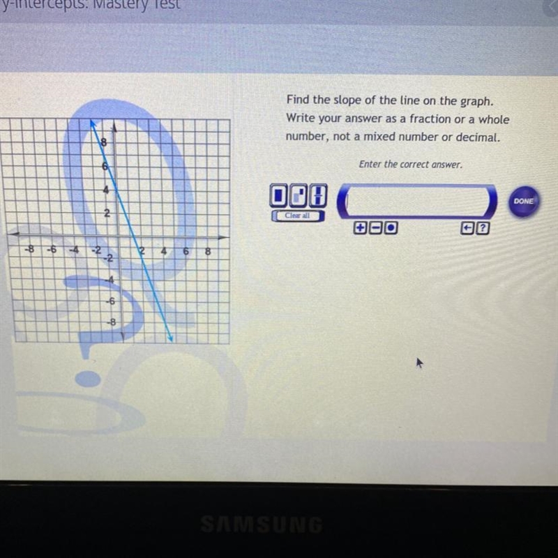 Find the slope of the line on the graph. Write your answer as a fraction or a whole-example-1