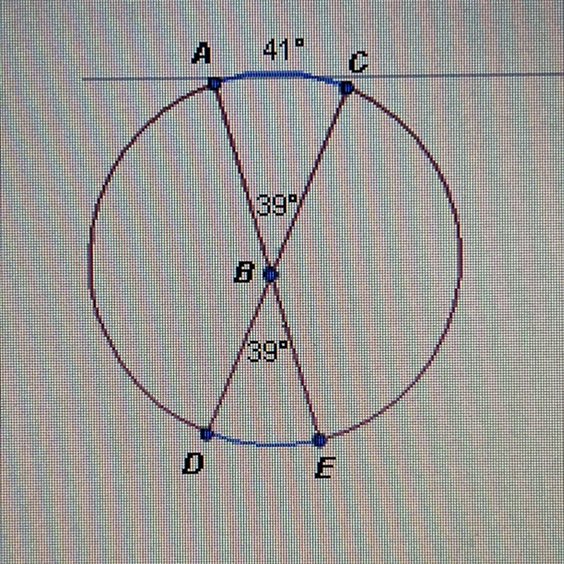 What is the measure of DÈ? A. 41° B. 37° C. 39 D. 40°-example-1