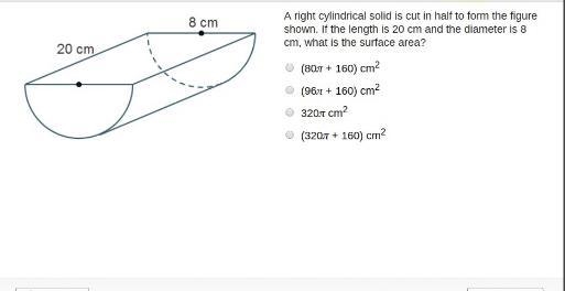 a right cylindrical solid is cut in half to form the figure shown. if the length is-example-1