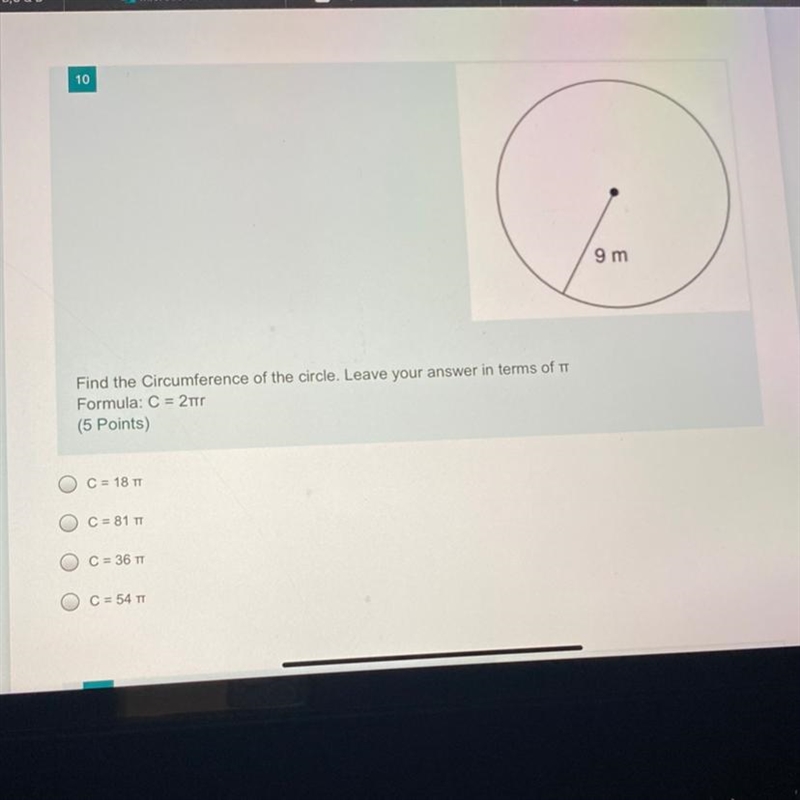 Find the Circumference of the circle. Leave your answer in terms of TT Formula: C-example-1