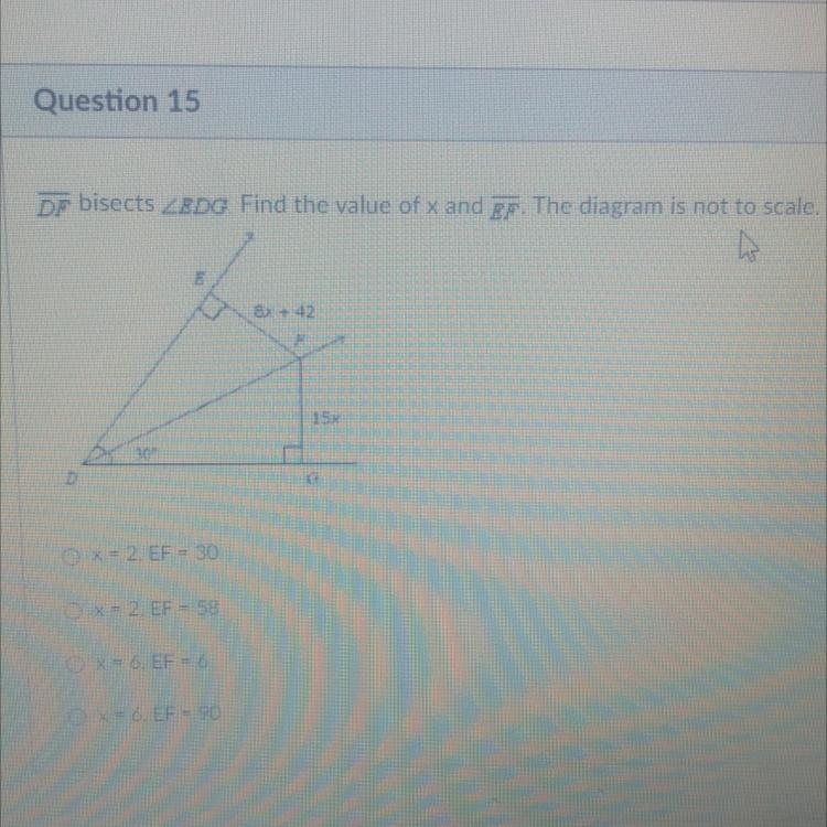 Help pls!! Find the value of x and EF-example-1