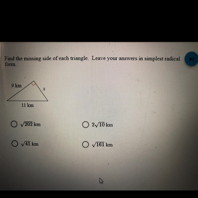 Find missing side of triangle, help!-example-1