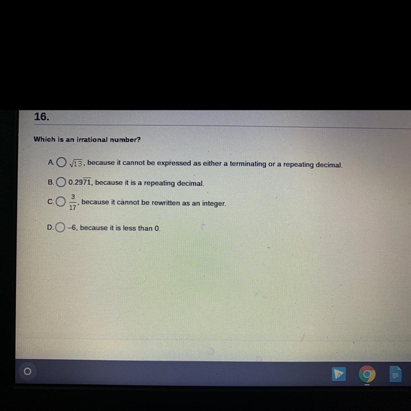 Which is an irrational number?-example-1