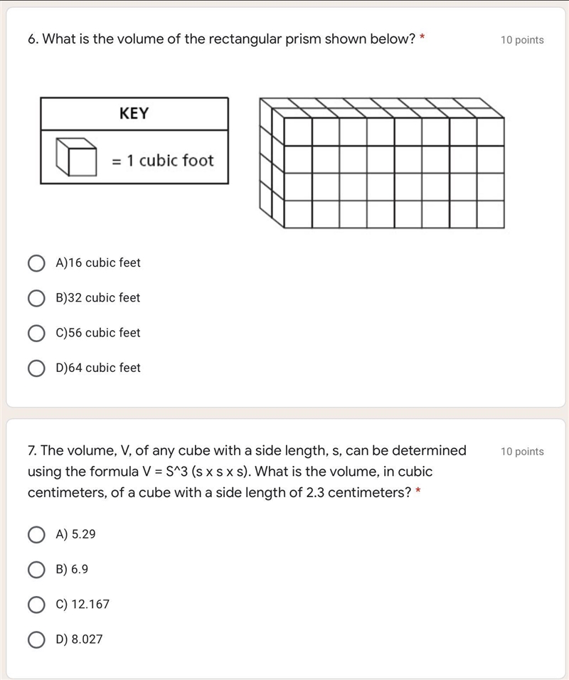 7. The volume, V, of any cube with a side length, s, can be determined using the formula-example-1