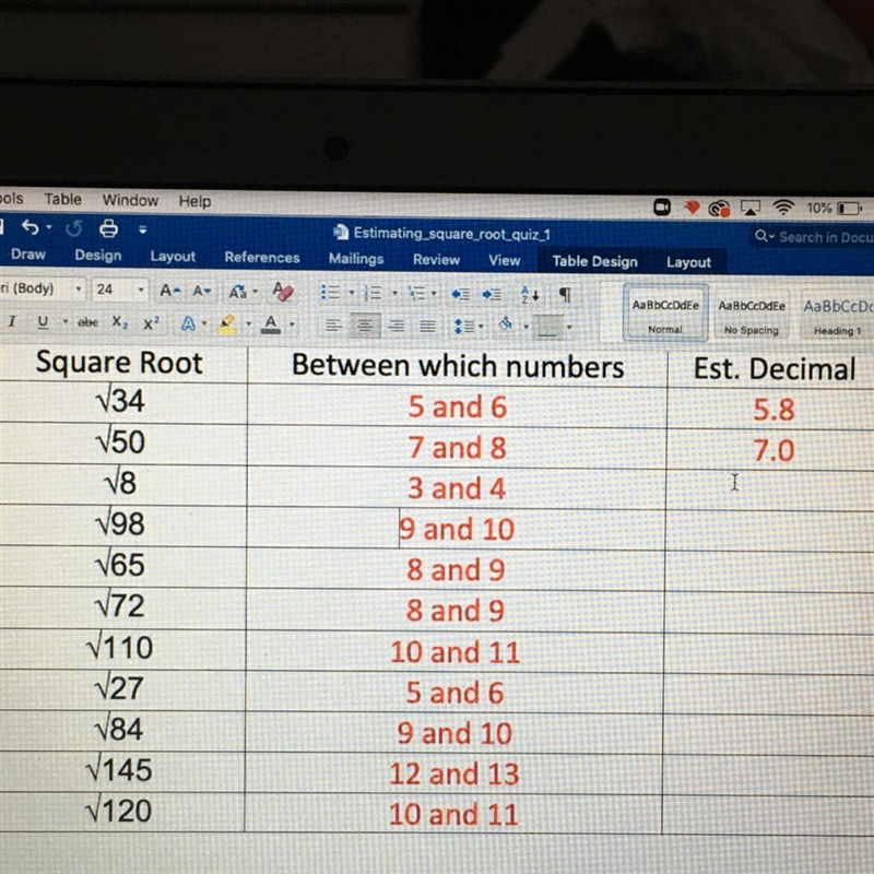 What is the est. decimal for the square root of 50?-example-1