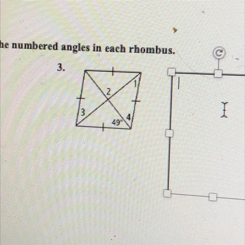 SOMEONE PLEASE HELP ME OUT. Find the measure of the numbered angles in each rhombus-example-1