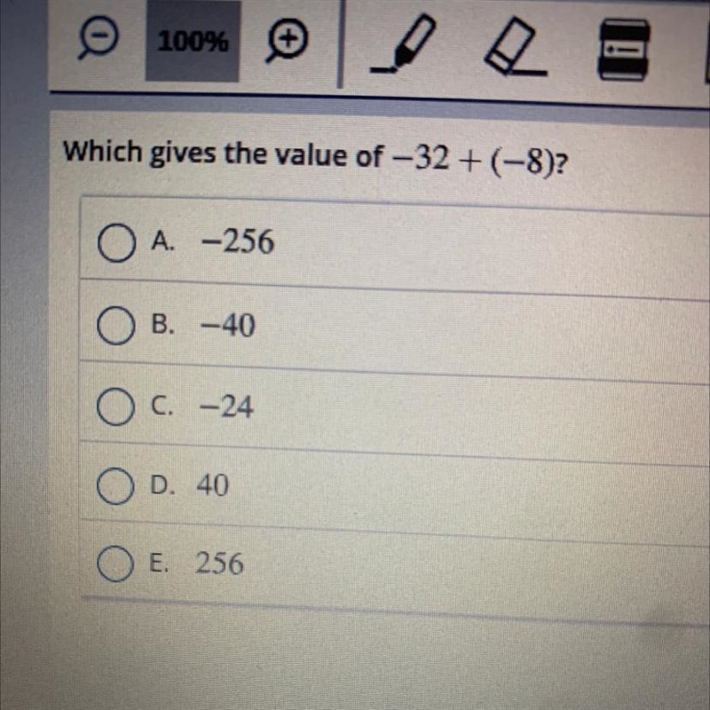 Which gives the value of -32 + (-8)? Please helppp. There is a photo.-example-1