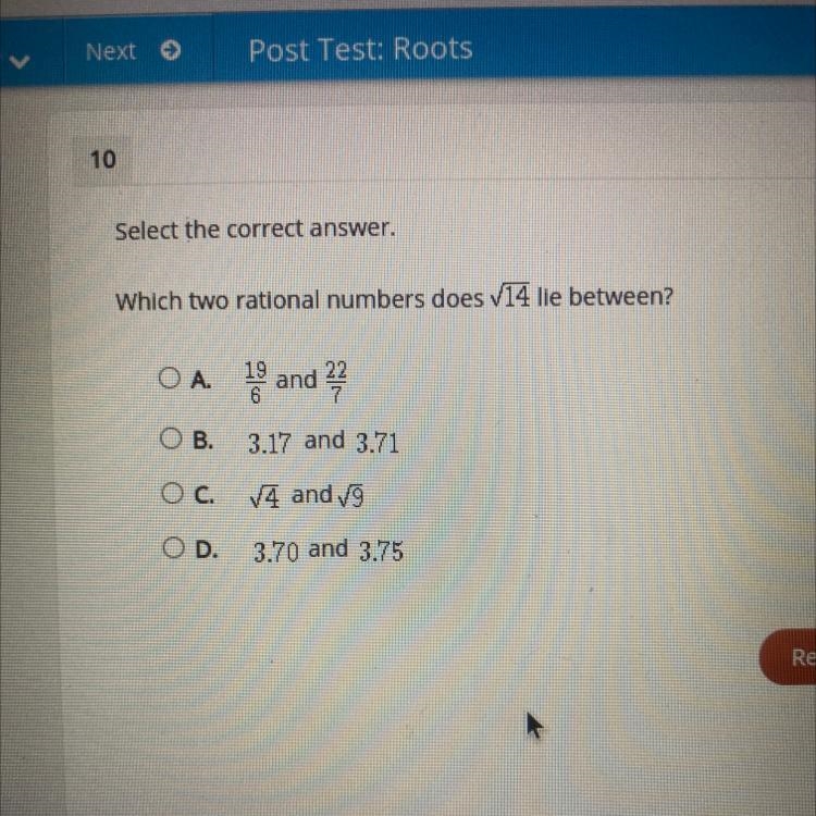 Plz help ASAP!! Which two rational numbers does v14 lie between?-example-1