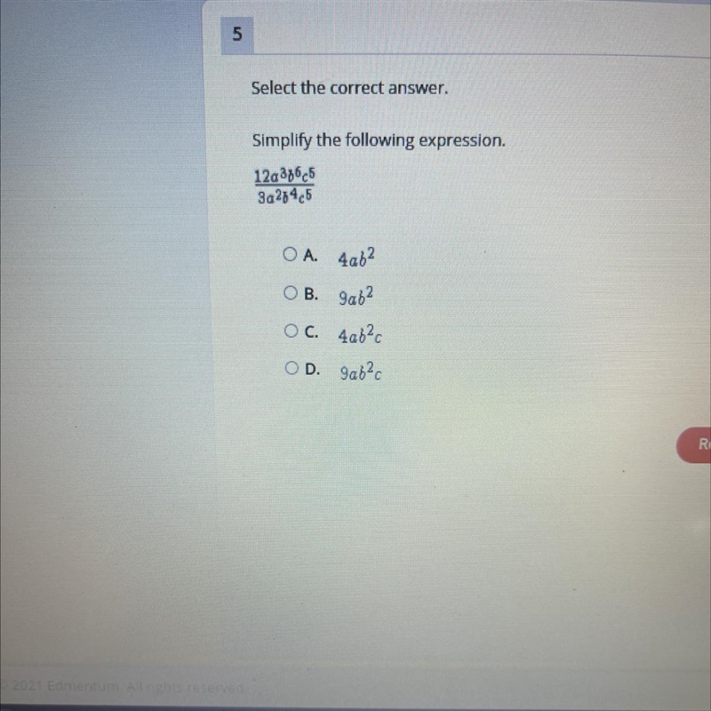 Select the correct answer. Simplify the following expression. 12a3865 9a284c5 OA 4ab-example-1